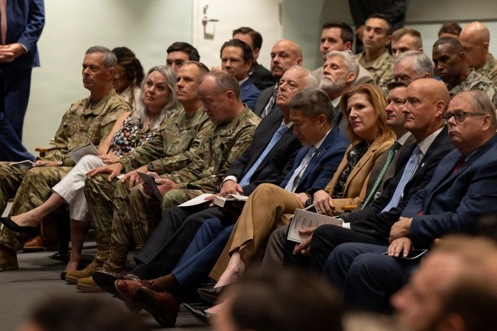 Defense Secretary Pete Hegseth hosts a prayer service at the Pentagon in Washington on Aug. 19, 2026. Hegseth has created a new Office of Religious Affairs that will report directly to the defense secretary and coordinate religious support across the