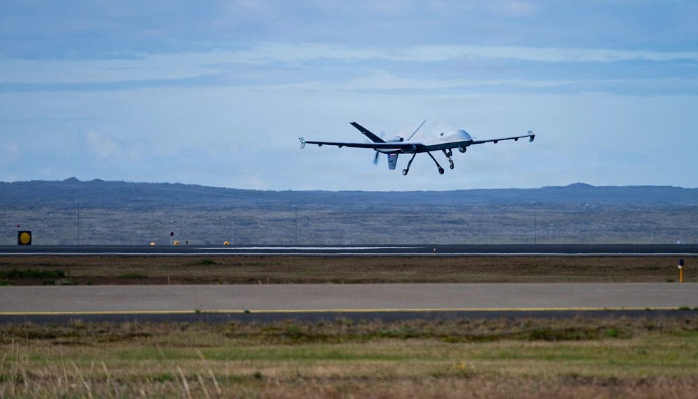 A U.S. Air Force MQ-9 Reaper assigned to the 147th Attack Wing takes off from Keflavík Air Base, Iceland, during exercise Northern Viking 26 on Aug. 28, 2026. The Air Force says recent combat losses of the aircraft have reached a “concerning” rate. (U.S.