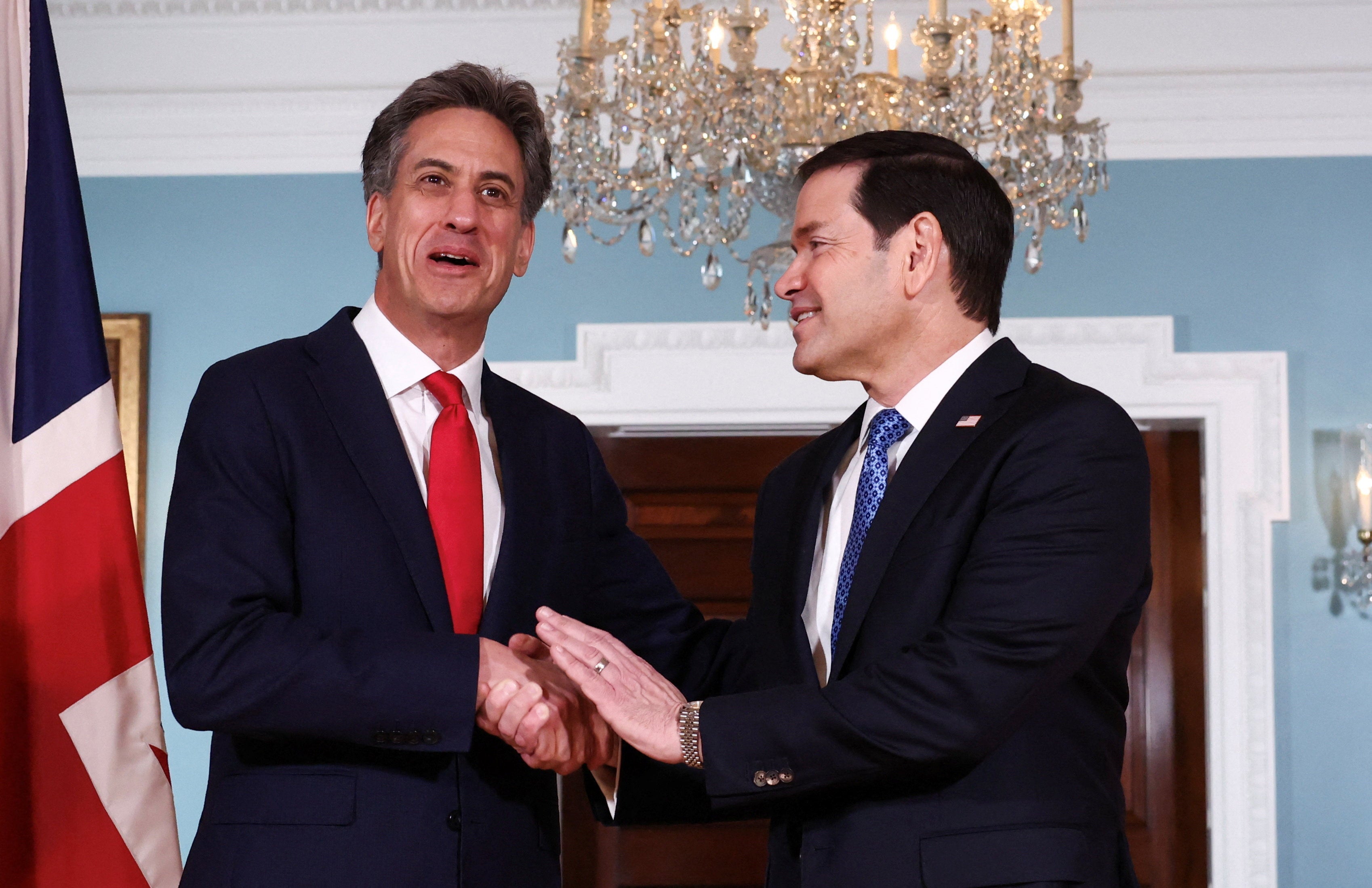 U.S. Secretary of State Marco Rubio meets with British Foreign Secretary Ed Miliband at the State Department in Washington, D.C., U.S., August 5, 2026.   REUTERS/Kevin Lamarque