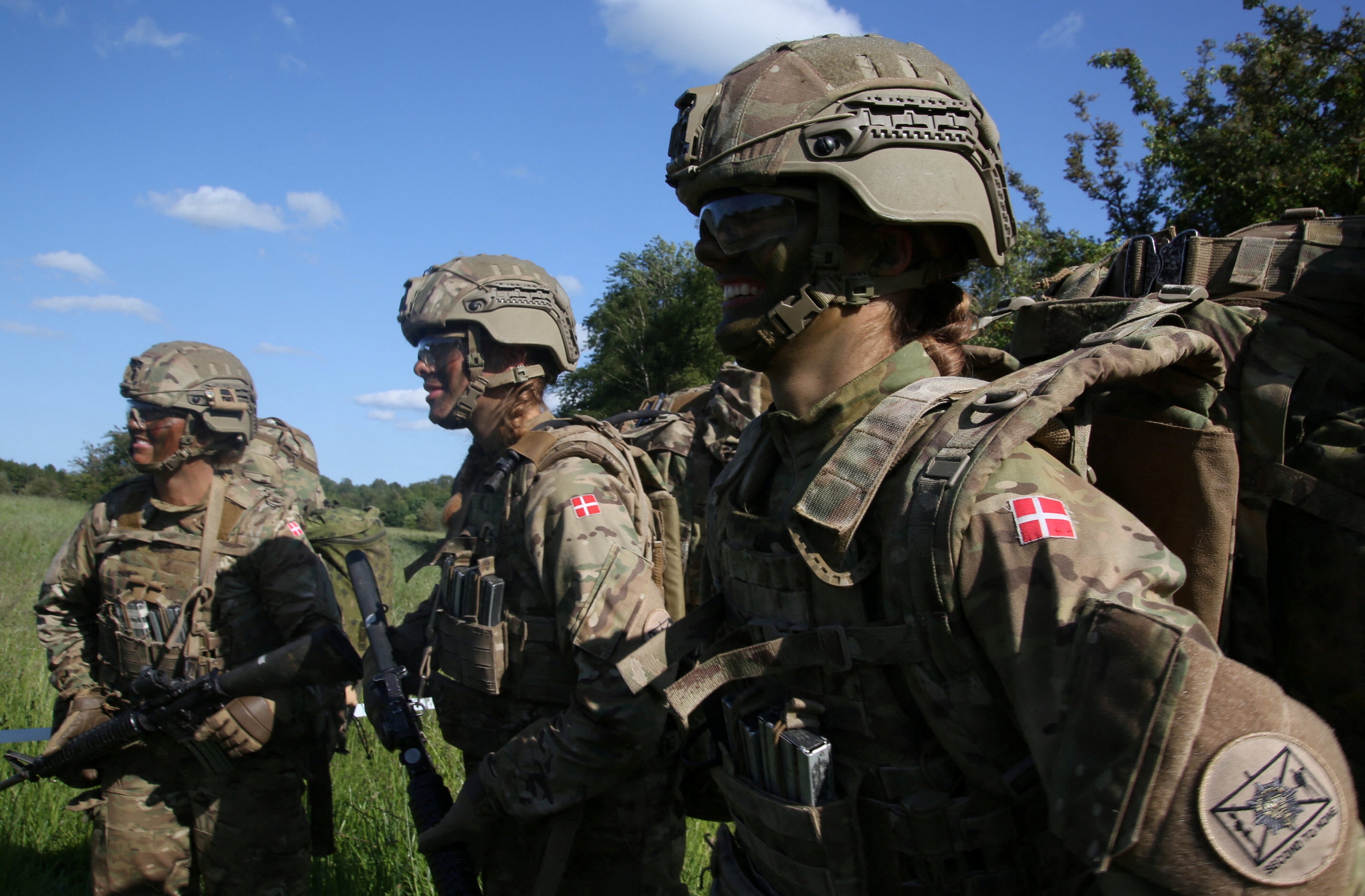 FILE PHOTO: Volunteer soldiers in the Danish Royal Life Guards take part in a training exercise in Hovelte, Denmark, June 11, 2025. REUTERS/Tom Little/ File Photo