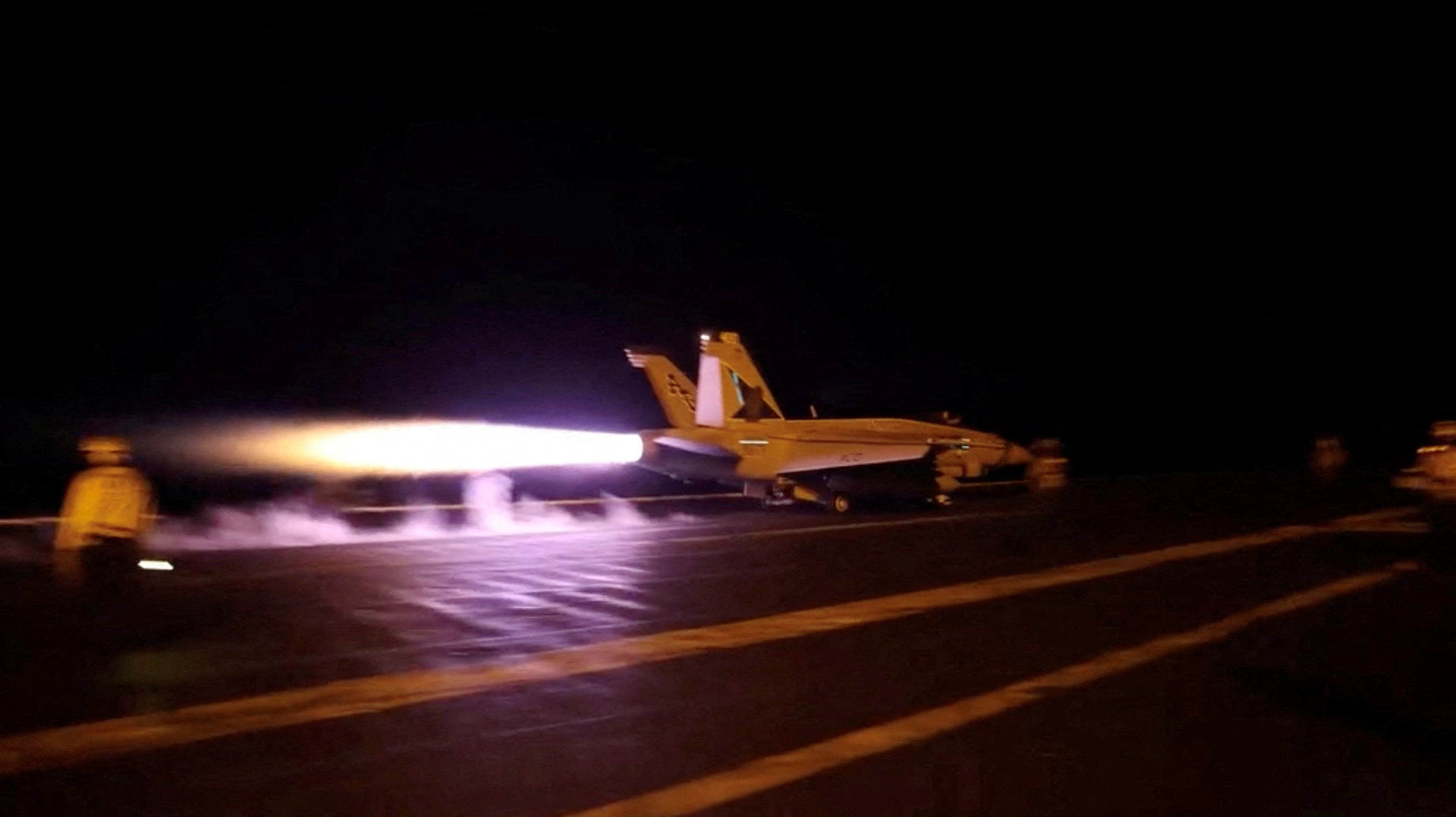 A U.S. military aircraft takes off from an unknown location during what U.S. Central Command (CENTCOM) says are strikes on Iran, in this screengrab from a handout video released on July 29, 2026. U.S. Central Command/Handout via REUTERS