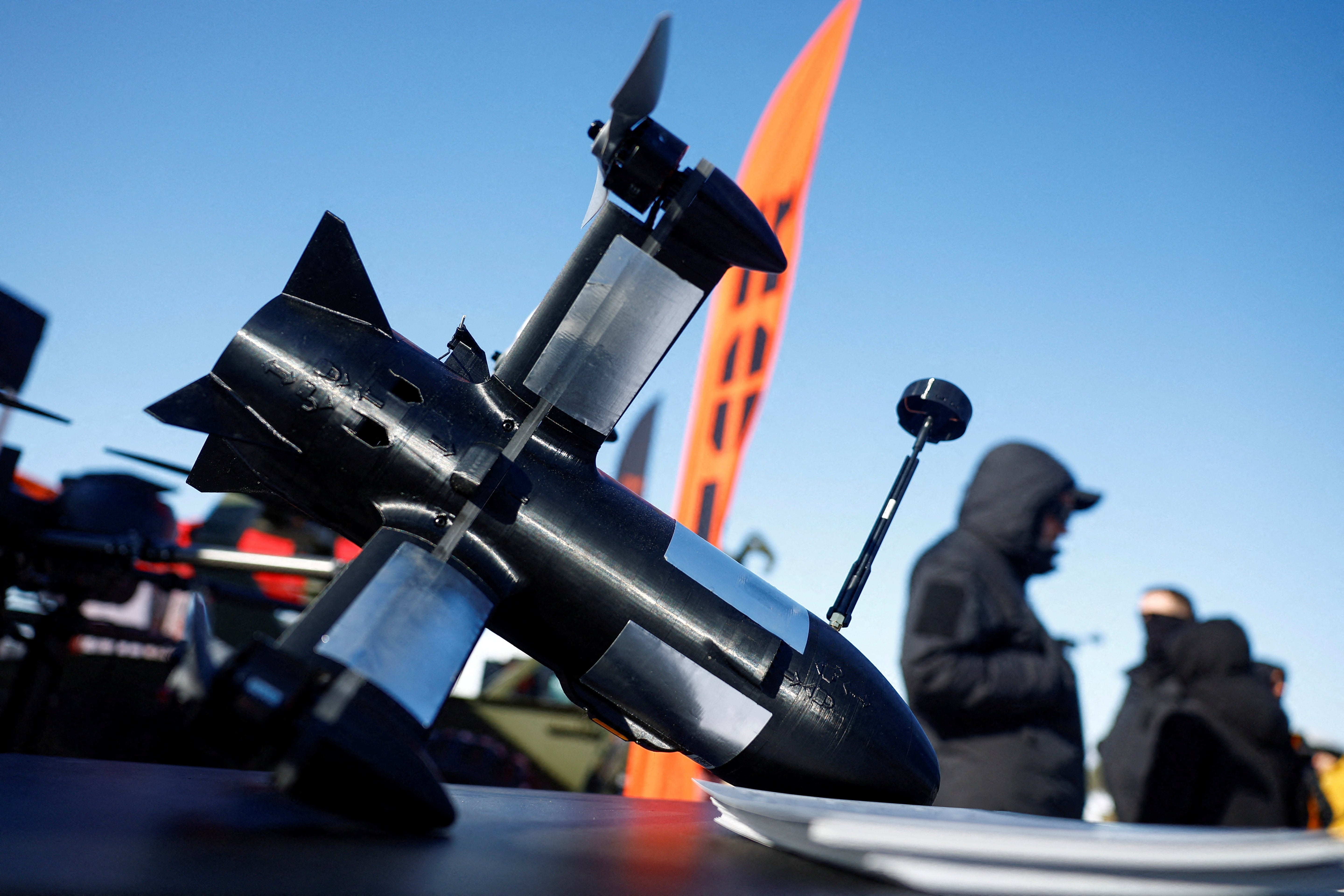 FILE PHOTO: P1-Sun FPV interceptor drone is displayed at an exhibition of Ukrainian drone makers, amid Russia's attack on Ukraine, in an undisclosed location, Ukraine February 20, 2026. REUTERS/Valentyn Ogirenko/File Photo